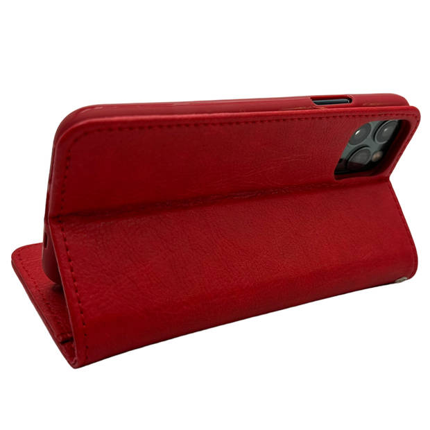 Apple iPhone 12 Mini - Burned Red Leren Rits Portemonnee Hoesje - Lederen Wallet Case TPU meegekleurde binnenkant - Book
