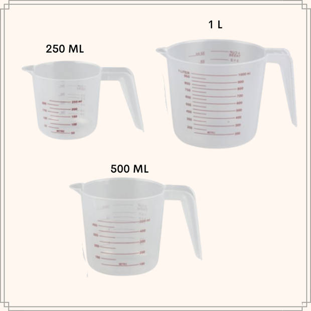 OTIX Maatbeker - Set van 3 - 1 liter - 500ml - 250ml - Kunststof - Verschillende maten