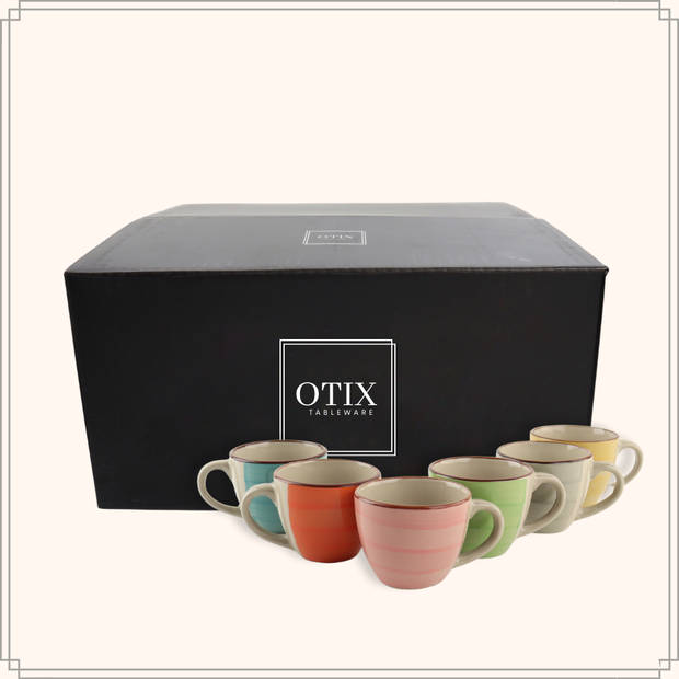 OTIX Espresso Kopjes met oor - Koffiekopjes - Set van 6 - Koffietassen - 90 ml - Aardewerk