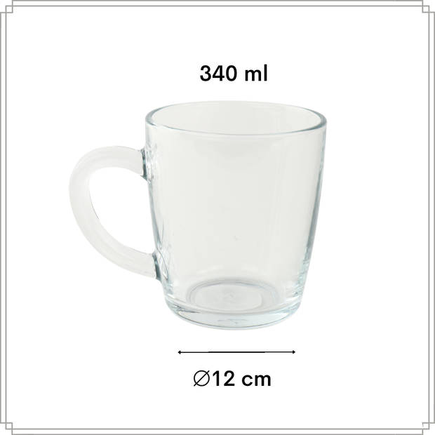 OTIX Theeglazen - met Oor - 6 stuks - Theetassen - 340ml - Glas - Cappuccino - Latte Macchiato - Glazen