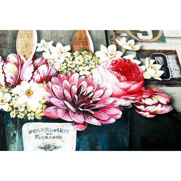 XL Canvas Schilderij Wandklok PARIS en FLOWERS met Klok - Wand Klok
