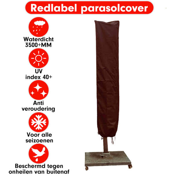 Redlabel parasolhoes voor zweefparasol - 250x55x60 cm - met Rits, Stok en Trekkoord incl. Stopper- Zwarte Parasolhoes