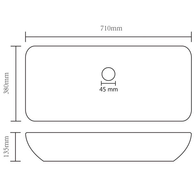 The Living Store Wastafel rechthoekig - Keramiek - 71x38x13.5 cm - Matzwart