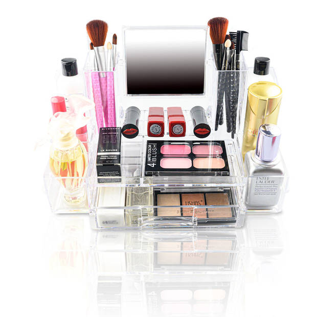 XL Make up Organizer met 13 Vakken en 1 Lade en Makeup Spiegel -