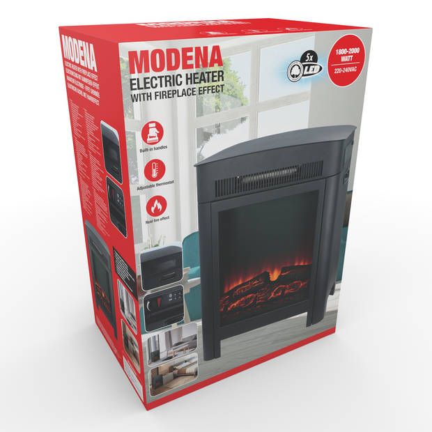 Classic Fire Elektrische Sfeerhaard Modena - Kachel 1800 en 2000W - Vrijstaande Haard - LED Vlammen - Zwart