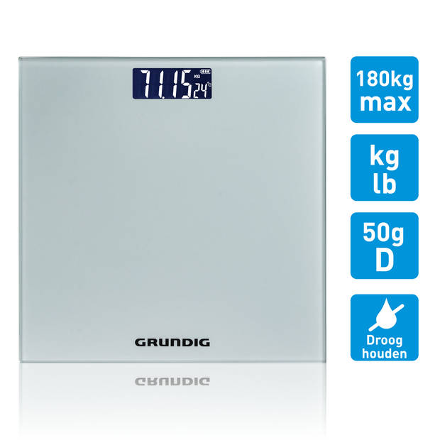 Grundig Digitale Personen Weegschaal - Weegschaal tot 180kg - Personenweegschaal meet kg/lb