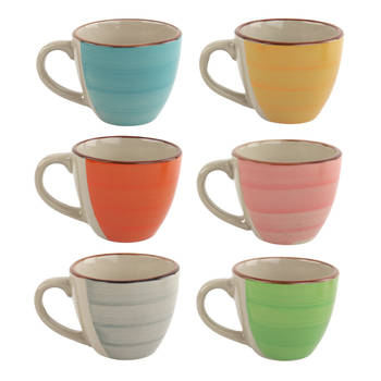 Orange85 Espresso Kopjes - Koffie - Set van 6 - Meerdere Kleuren - 100 ml - Aardewerk - Glazen - Met oor - Koffiekopjes