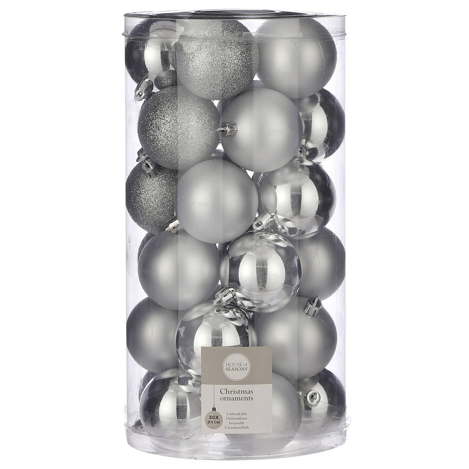 30x Kunststof Kerstballen Zilver 6 Cm Onbreekbare Zilverenn Kerstballen 6 Cm