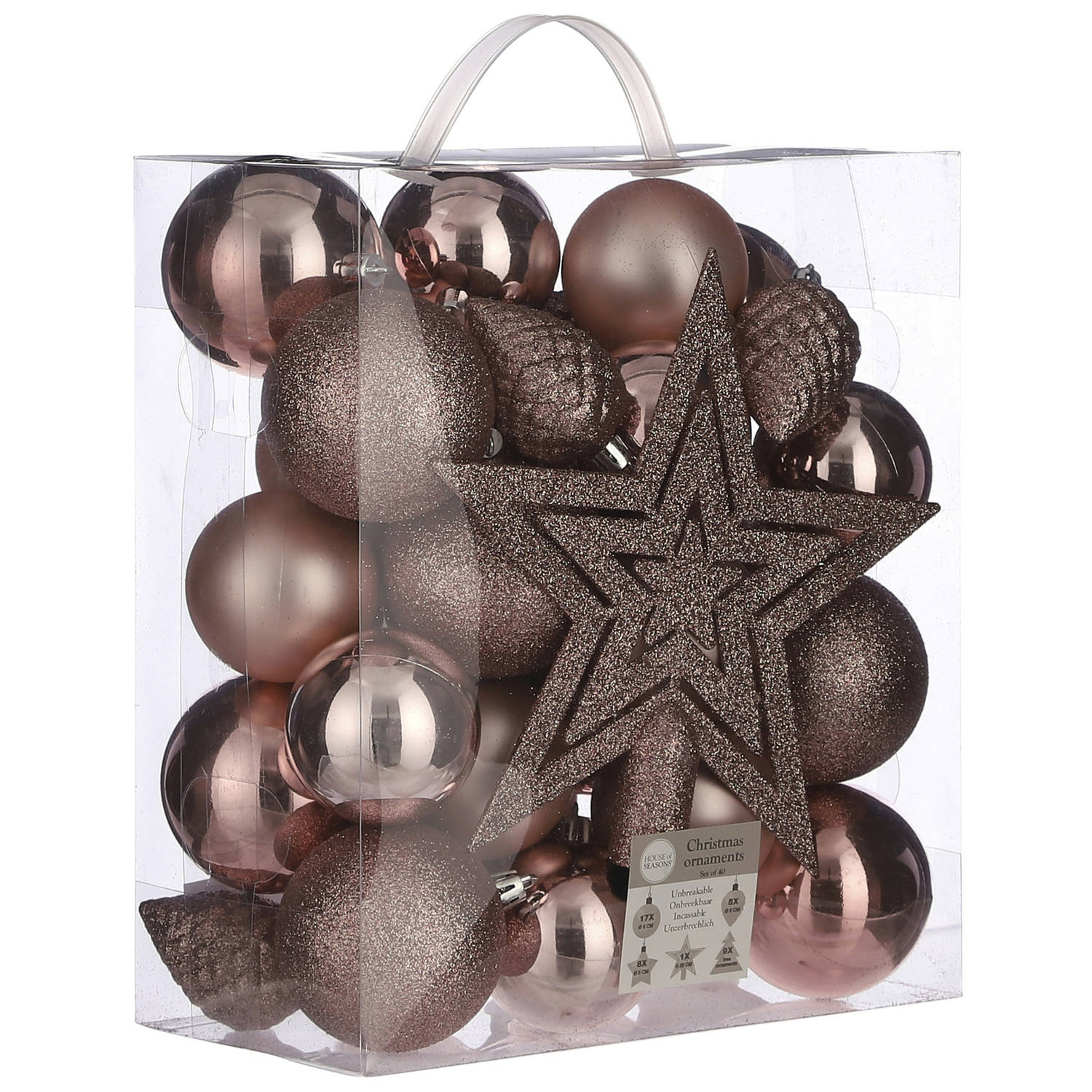 39x stuks kunststof kerstballen en kerstornamenten met ster piek roze mix - Kerstbal