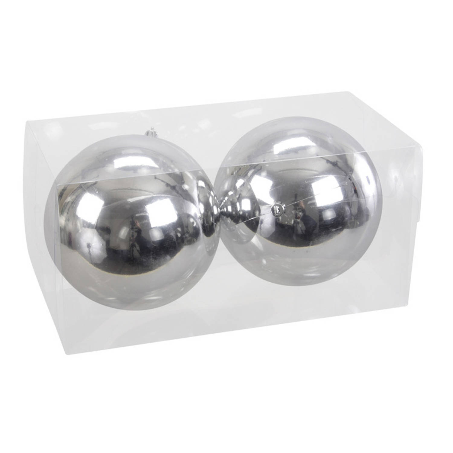 2x Grote Kunststof Kerstballen Zilver Glanzend 15 Cm Grote Onbreekbare Kerstballen