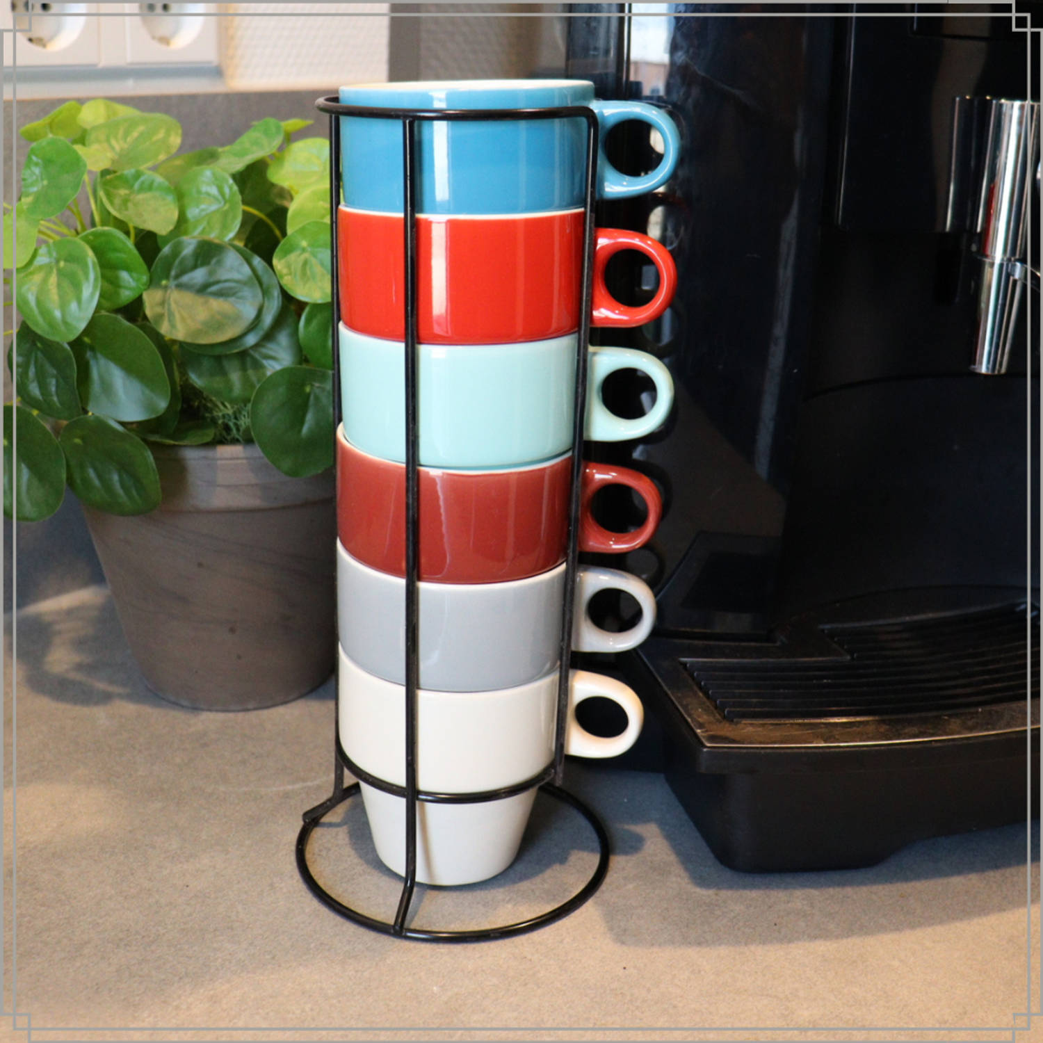 microscopisch faillissement werkzaamheid OTIX Koffiekopjes - met Houder - Set van 6 - Gekleurd - 300 ml - Keramiek |  Blokker