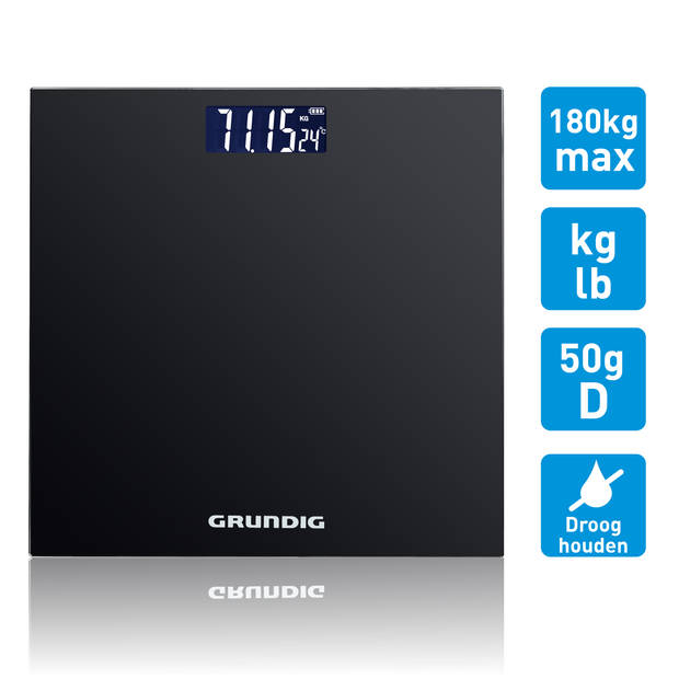 Grundig Digitale Personen Weegschaal - Weegschaal tot 180kg - Personenweegschaal meet kg/lb