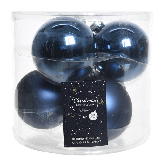 Glazen kerstballen pakket donkerblauw glans/mat 32x stuks inclusief piek mat - Kerstbal