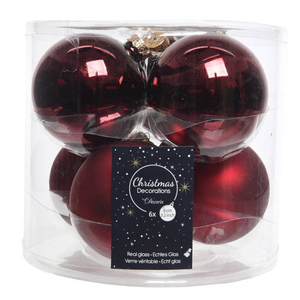 Glazen kerstballen pakket donkerrood glans/mat 32x stuks inclusief piek glans - Kerstbal