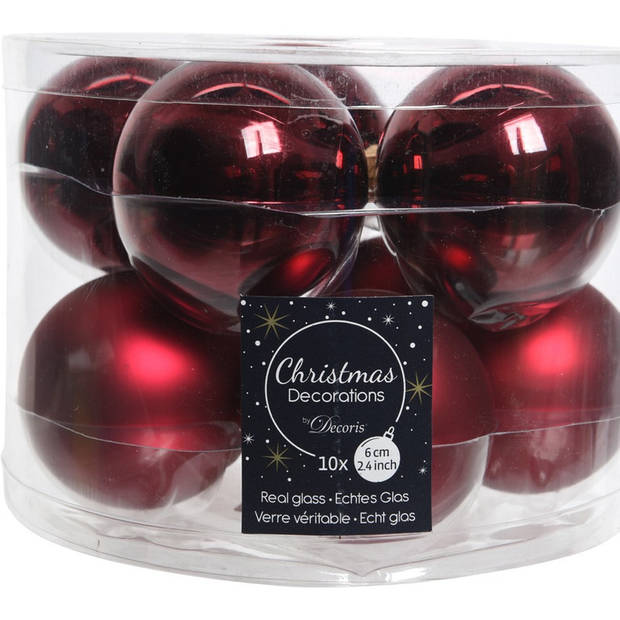 Glazen kerstballen pakket donkerrood glans/mat 38x stuks 4 en 6 cm inclusief haakjes - Kerstbal