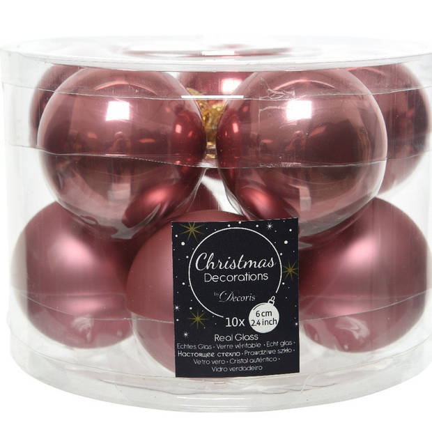 Groot pakket glazen kerstballen 50x oud roze glans/mat 4-6-8 cm incl haakjes - Kerstbal