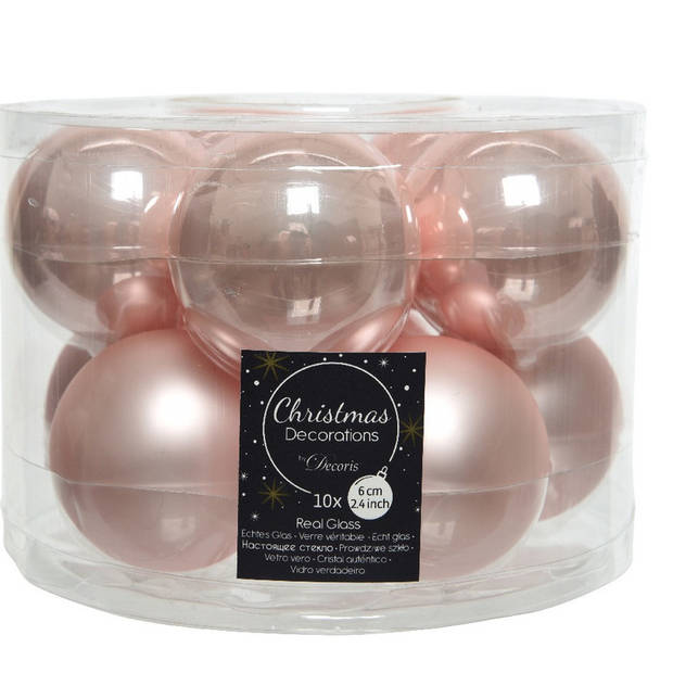 Glazen kerstballen pakket lichtroze glans/mat 38x stuks 4 en 6 cm met piek mat - Kerstbal
