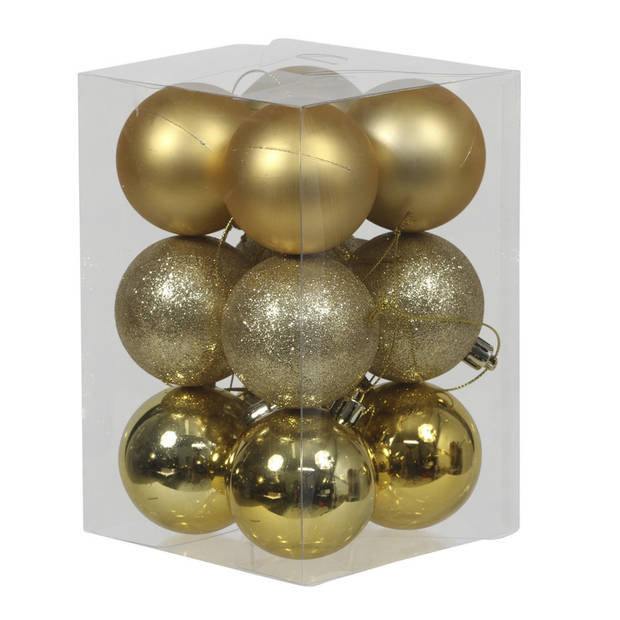 24x Gouden kunststof kerstballen 6 cm glans/mat/glitter - Kerstbal