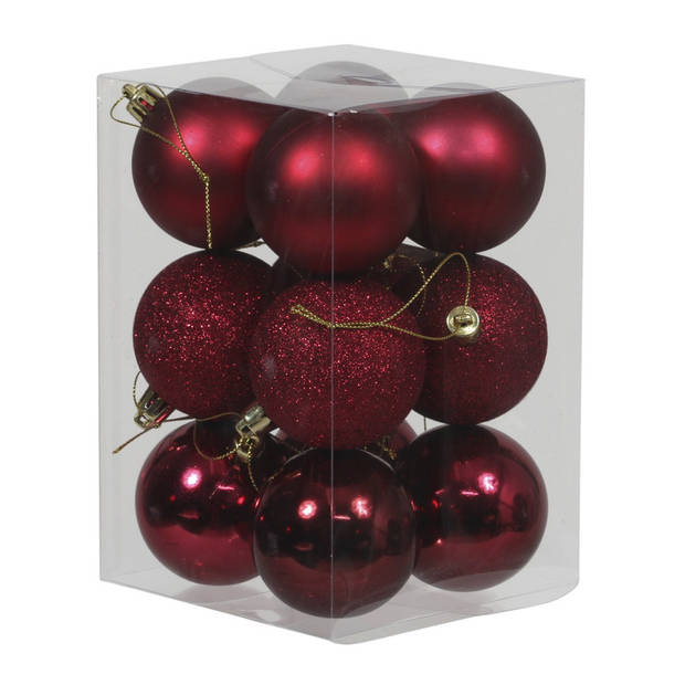 Kerstversiering set kerstballen met piek donkerrood 6 - 8 cm - pakket van 56x stuks - Kerstbal