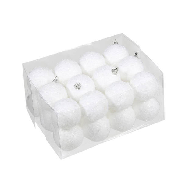 60x stuks kerstversiering witte sneeuw effect kerstballen 5-6-7 cm - Kerstbal