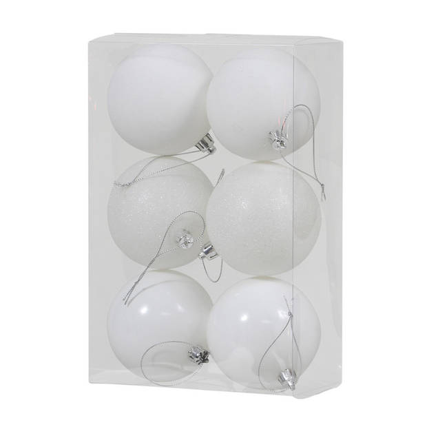 Kerstversiering set kerstballen met piek wit 6 - 8 cm - pakket van 36x stuks - Kerstbal