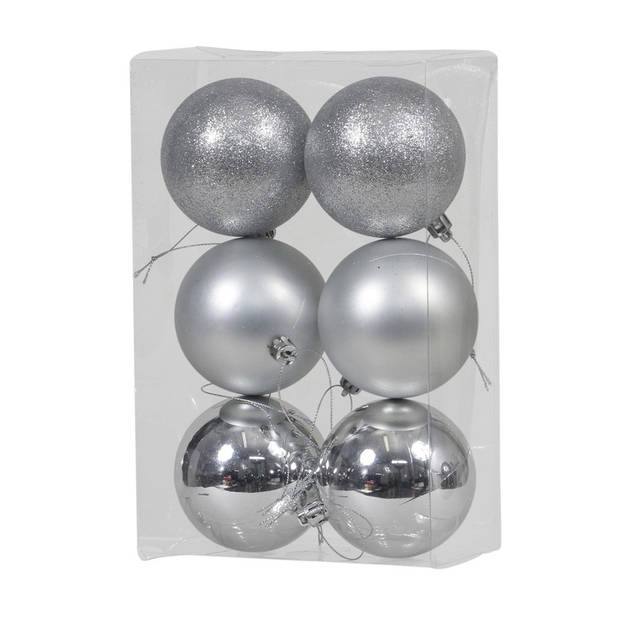 Kerstversiering kunststof kerstballen zilver 6 en 8 cm pakket van 36x stuks - Kerstbal