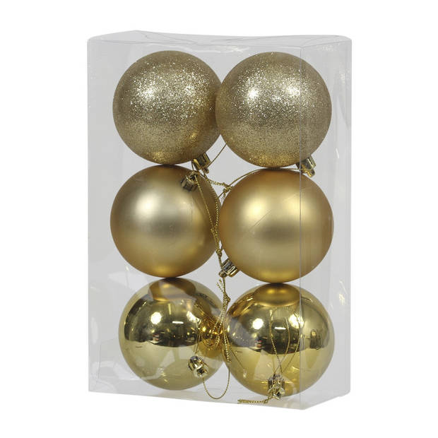Kerstversiering set kerstballen met piek goud 6 - 8 cm - pakket van 54x stuks - Kerstbal