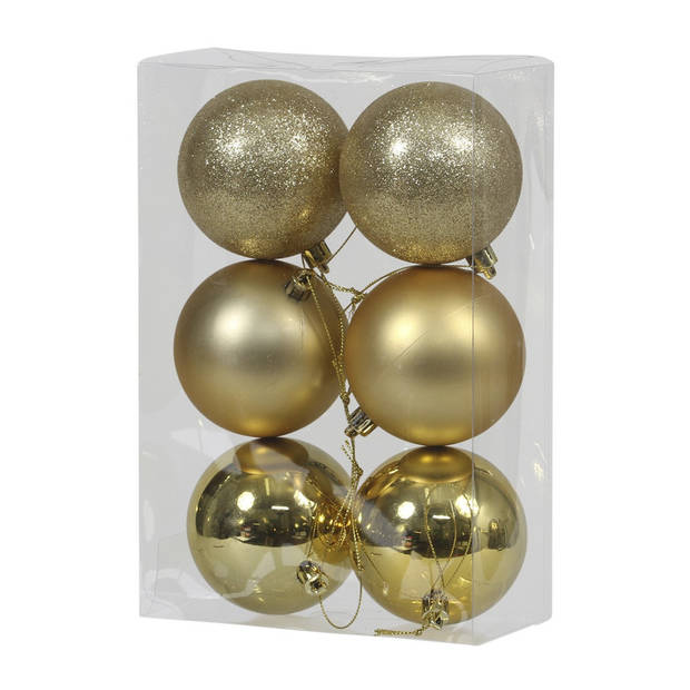 Kerstversiering kunststof kerstballen goud 6 en 8 cm pakket van 36x stuks - Kerstbal