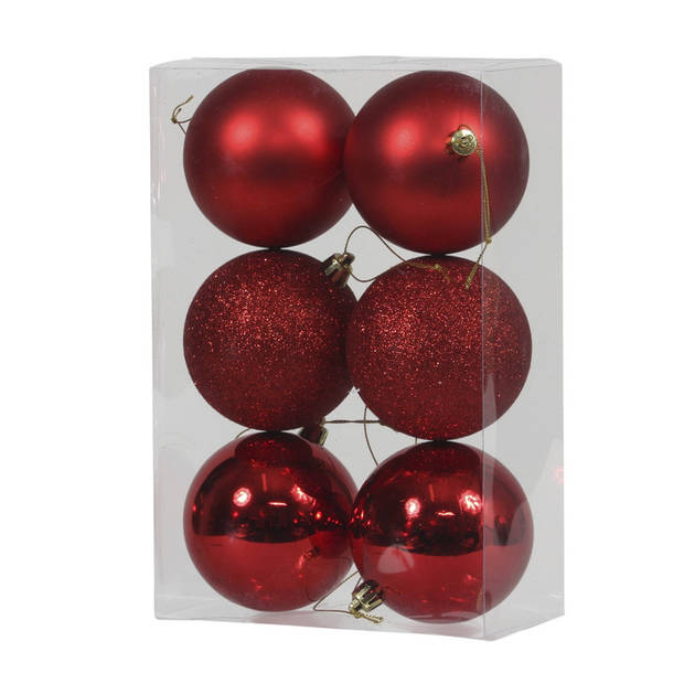 Kerstversiering set kerstballen met piek rood 6 - 8 cm - pakket van 36x stuks - Kerstbal