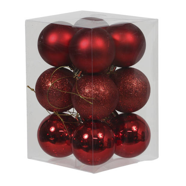 Kerstversiering kunststof kerstballen met piek rood 6 en 8 cm pakket van 37x stuks - Kerstbal