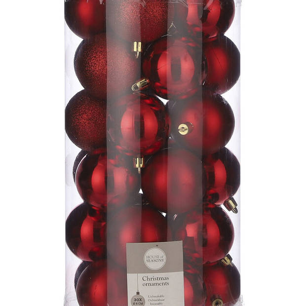 30x Kunststof kerstballen rood 6 cm - Kerstbal
