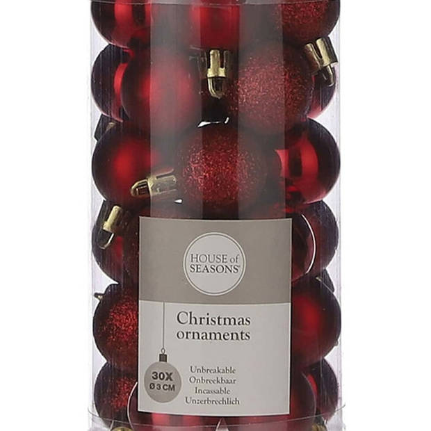 30x Kleine kunststof kerstballen rood 3 cm - Kerstbal
