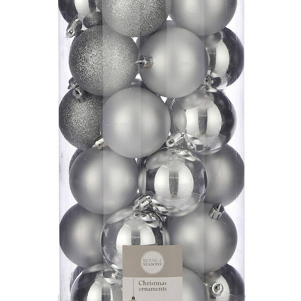 30x Kunststof kerstballen zilver 6 cm - Kerstbal
