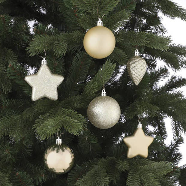 Kerstballen set met ster piek - 40-delig - champagne - kunststof - kerstversiering - Kerstbal