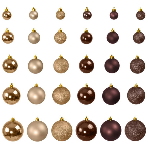 Kunststof Kerstballen set 120 ballen - binnen/buiten - Champagne/Bruin