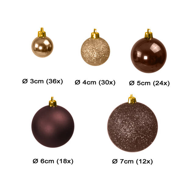 Kunststof Kerstballen set 120 ballen - binnen/buiten - Champagne/Bruin
