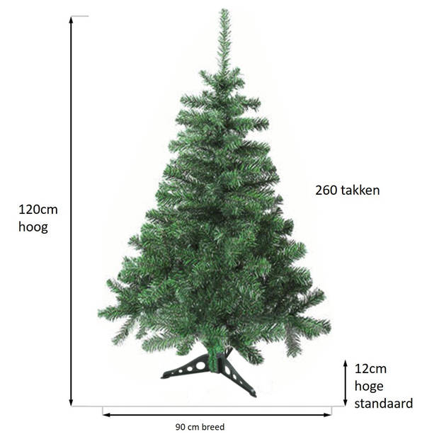 Kunstkerstboom 120cm met standaard - 260 takpunten - 90cm breed