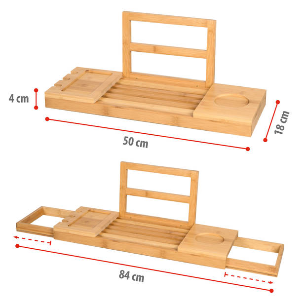 alpina Verstelbare Badplank - Badrek 50-92 x 18 x 4 cm - Bad Plank Bamboe met Boekensteun en Tablethouder