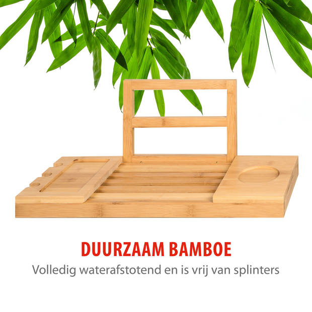 alpina Verstelbare Badplank - Badrek 50-92 x 18 x 4 cm - Bad Plank Bamboe met Boekensteun en Tablethouder