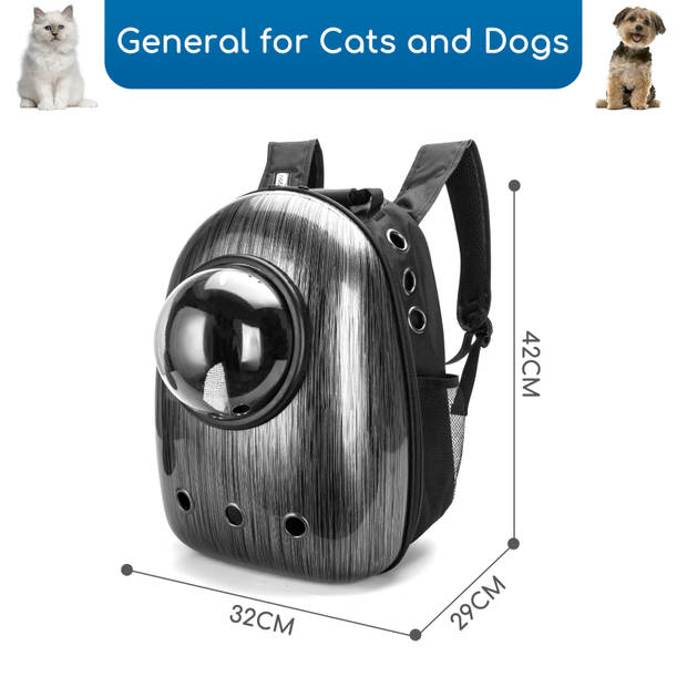 Nobleza Rugzak voor huisdieren - Transport tas - Dieren draagtas - B32 x L29 x H42 cm - Zwart/Grijs