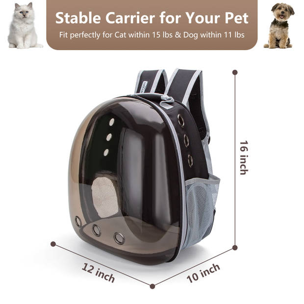 Nobleza Rugzak voor huisdieren - Transport tas - Dieren draagtas - B31 x L26 x H40 cm - Transparant/Bruin