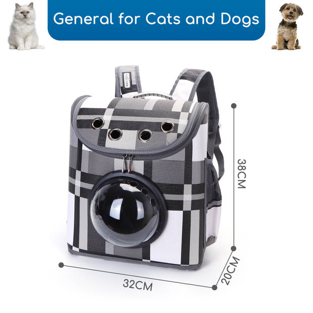 Nobleza Rugzak voor huisdieren - Transport tas - Dieren draagtas - B32 x L20 x H38 cm - Zwart/Wit - Ruitsjespatroon