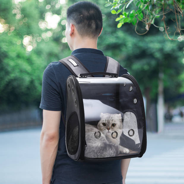 Nobleza Rugzak voor huisdieren - Transport tas - Dieren draagtas - L23 x B33 x H37 cm - Transparant/Zwart