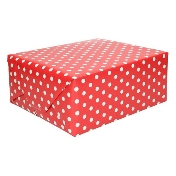 2x Rood cadeaupapier met witte stip 70 x 200 cm - Cadeaupapier