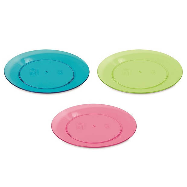 12x Ronde kunststof borden gekleurd/transparant 21 cm - Bordjes