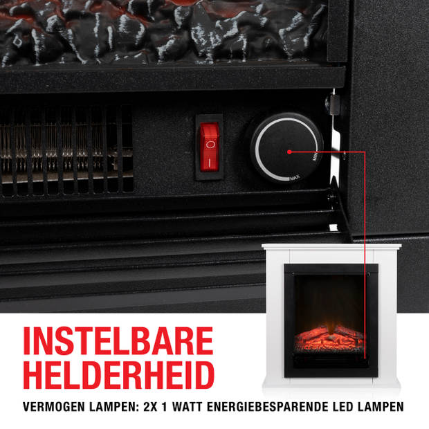 Classic Fire Sfeerhaard Lugano - LED - Realistisch Vuureffect - 1800 Watt - Zwart/ Wit
