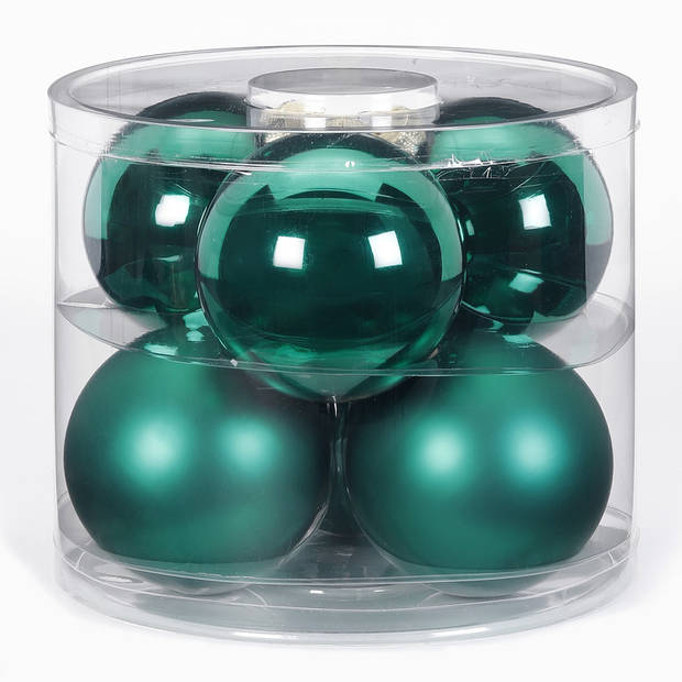 12x Donkergroene glazen kerstballen 10 cm glans en mat - Kerstbal