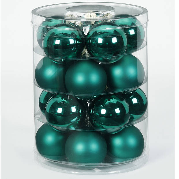 20x Donkergroene glazen kerstballen 6 cm glans en mat - Kerstbal