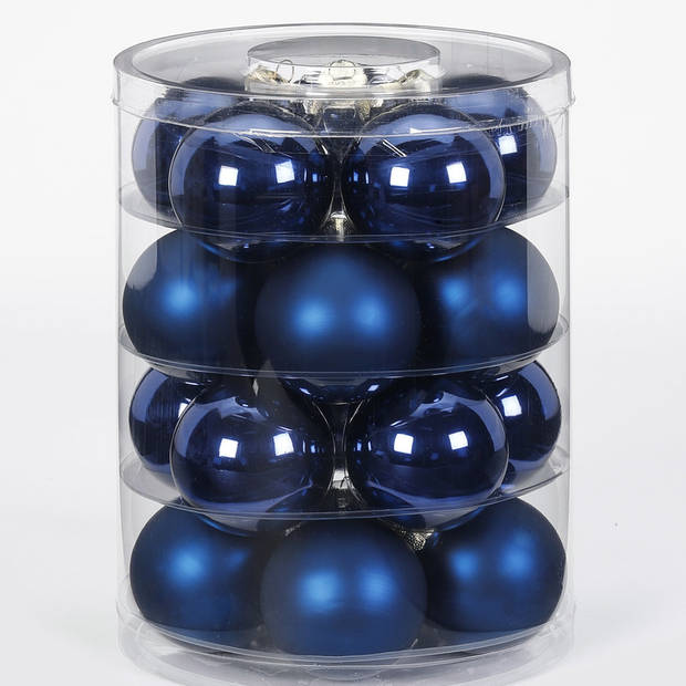 Tubes met 40x donkerblauwe kerstballen van glas 6 cm glans en mat - Kerstbal