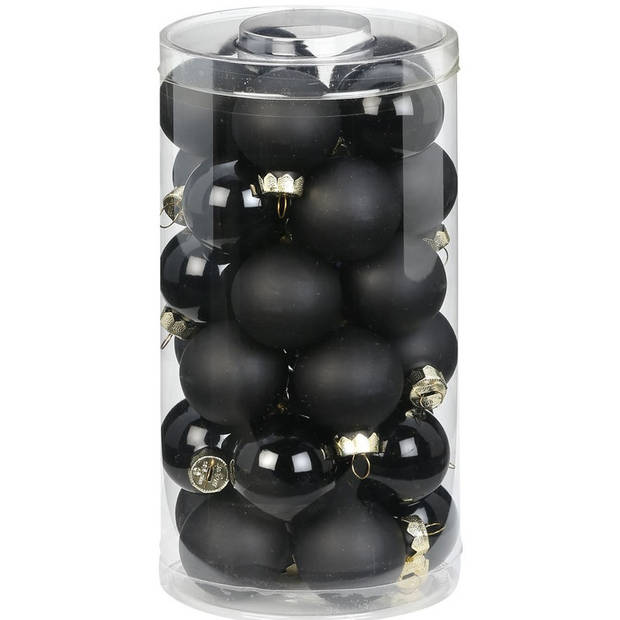 Tube met 30 zwarte kerstballen van glas 4 cm glans en mat - Kerstbal